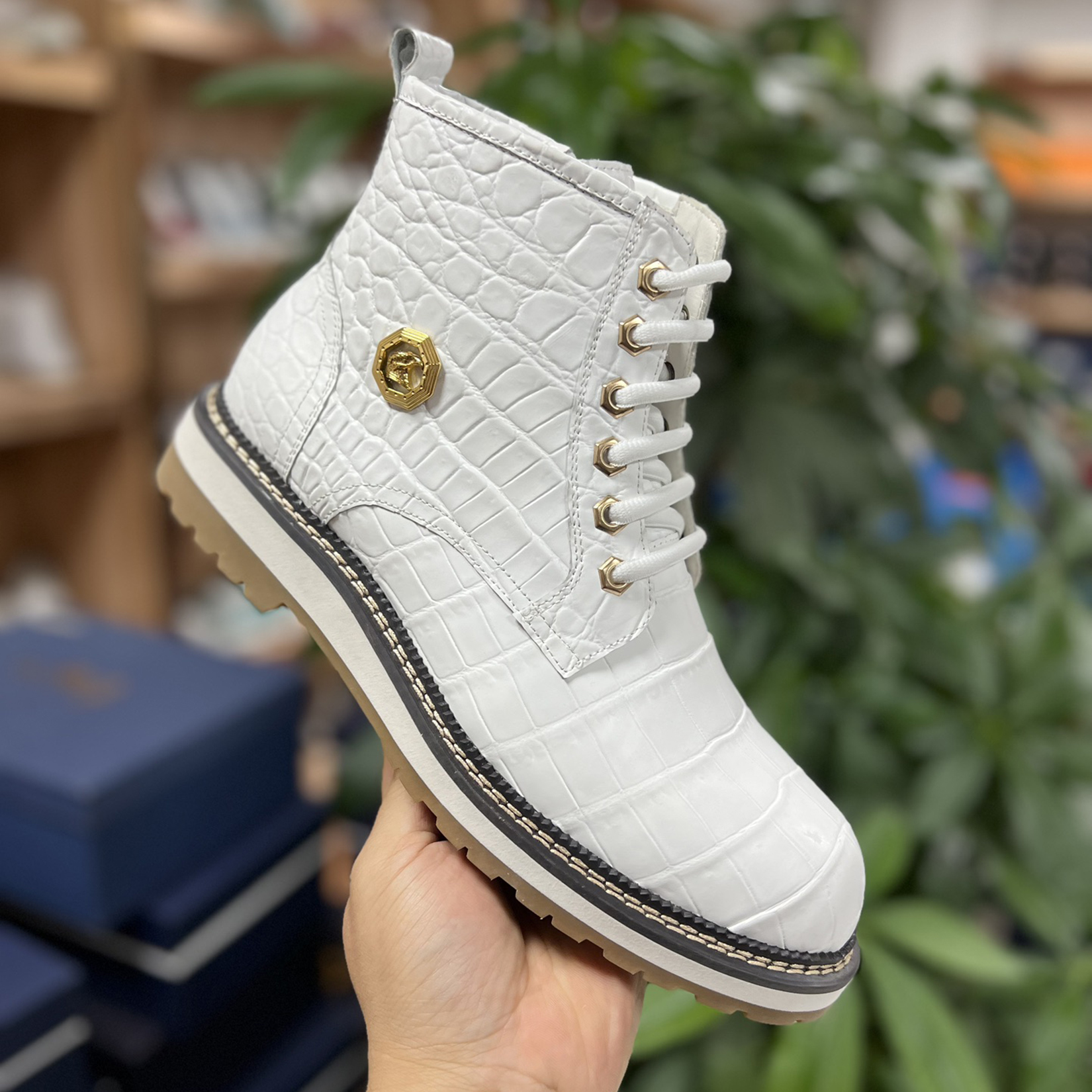 Men's White Crocodile Alligator Handcraft Boots Fashion shoes