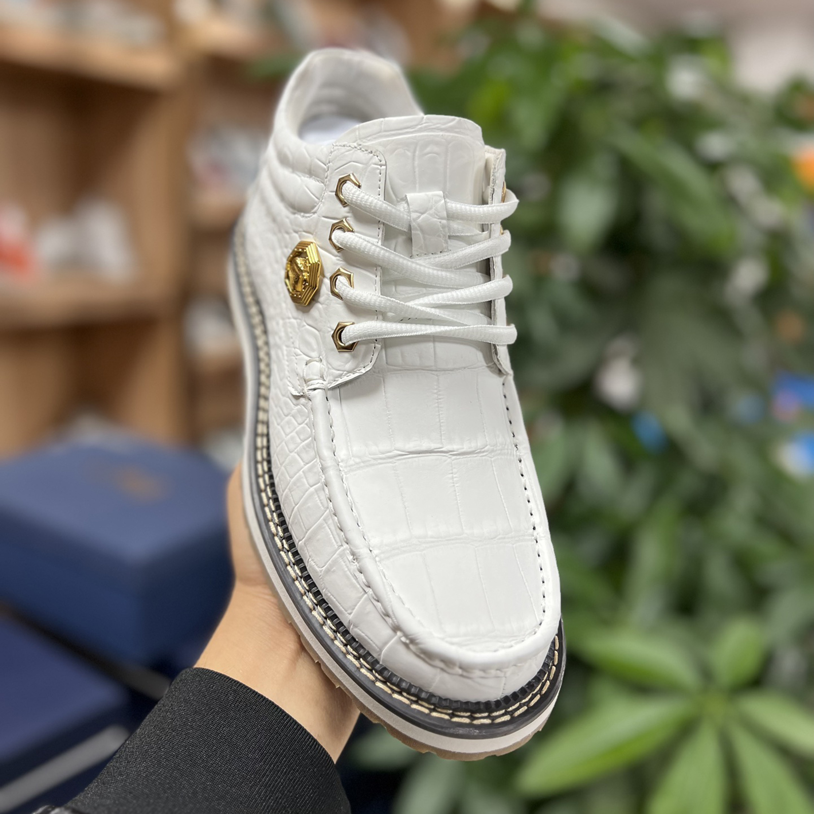 Men's White Crocodile Alligator Handcraft  Fashion Shoes