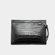 black genuine alligator belly leather men's clutch front view