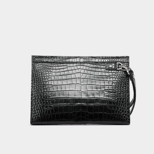 black genuine alligator belly leather men's clutch front view