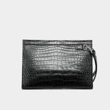 black genuine alligator belly leather men's clutch front view