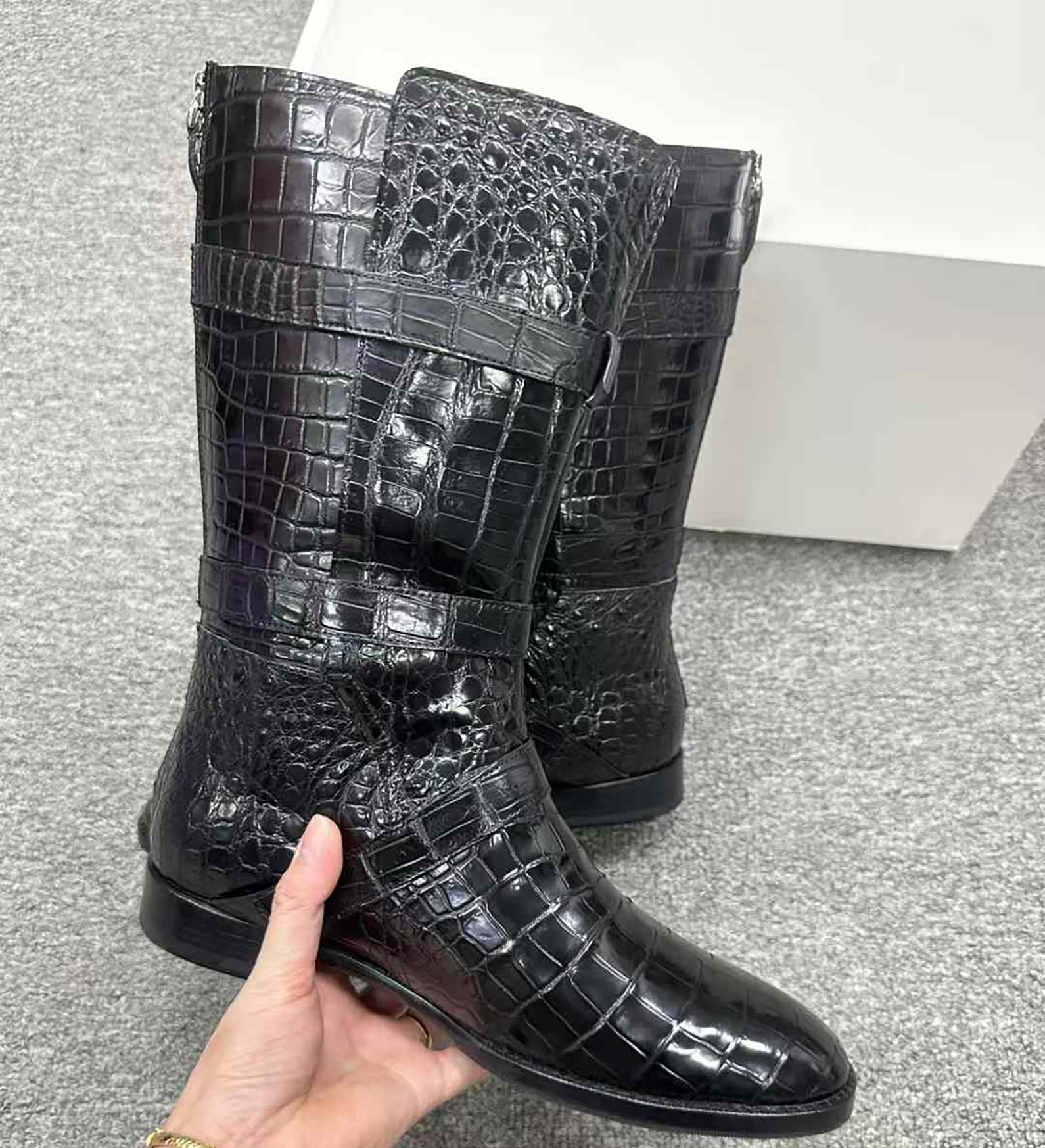 Men’s Handcrafted Alligator Crocodile Leather Luxury Alligator Boots Black, Dark Brown