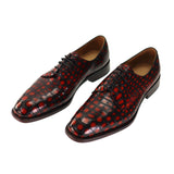 Genuine Alligator Leather Men’s Derby Perforated Lace-Up Dress Shoes Red Patina Alligator Men Shoes