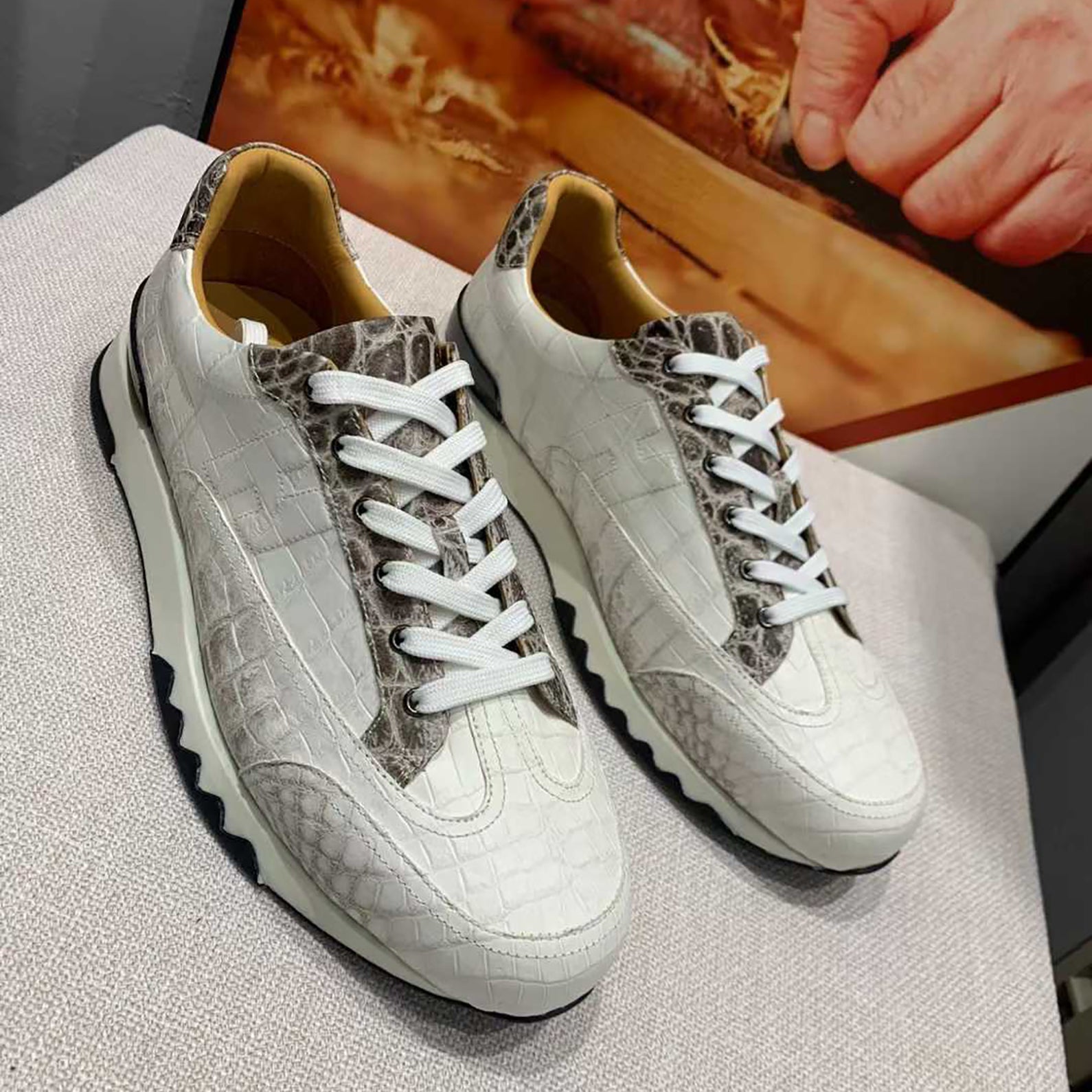 Handmade White Belly Alligator Sneakers for Men – Premium Men’s Himalaya Alligator Skin Sneakers with Luxury Street Style