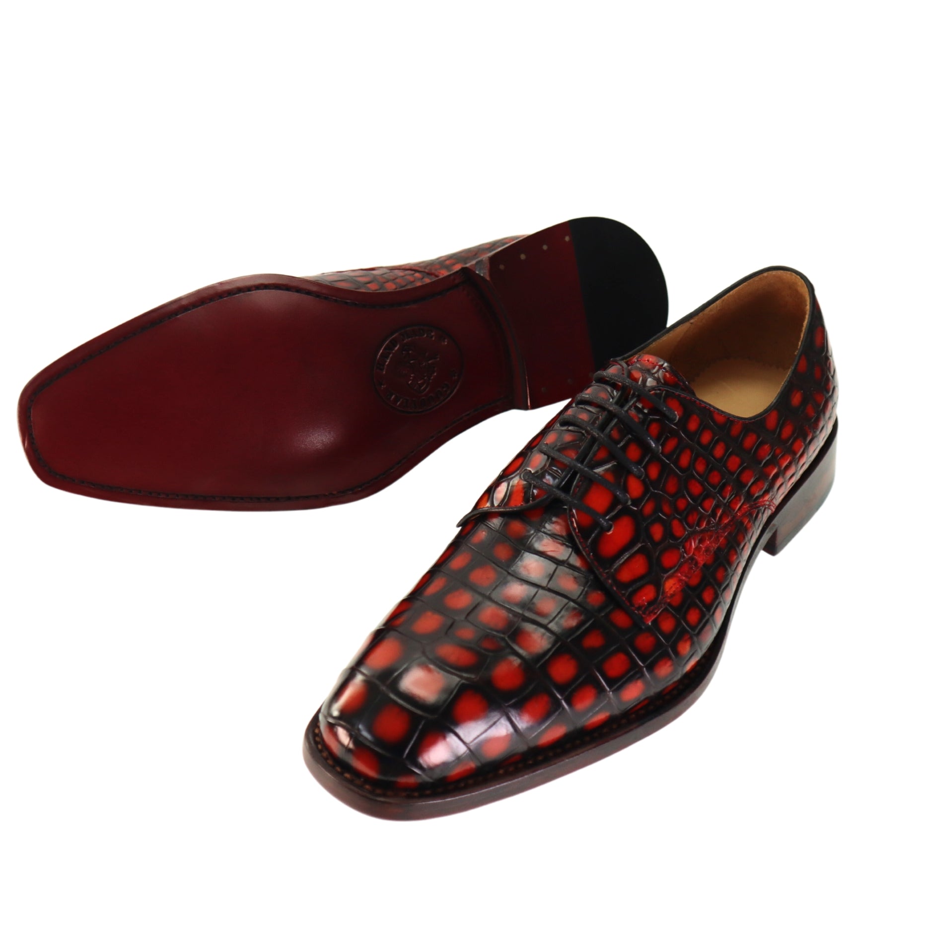 red gator dress shoes Mauri 4910/1 Ruby Red Alligator Lace Up Dress Shoe 9.5