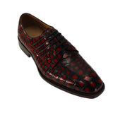 Genuine Alligator Leather Men’s Derby Perforated Lace-Up Dress Shoes Red Patina Alligator Men Shoes