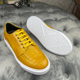 Men's Genuine Alligator Leather Sneakers – Yellow Low-Top Lace-Up