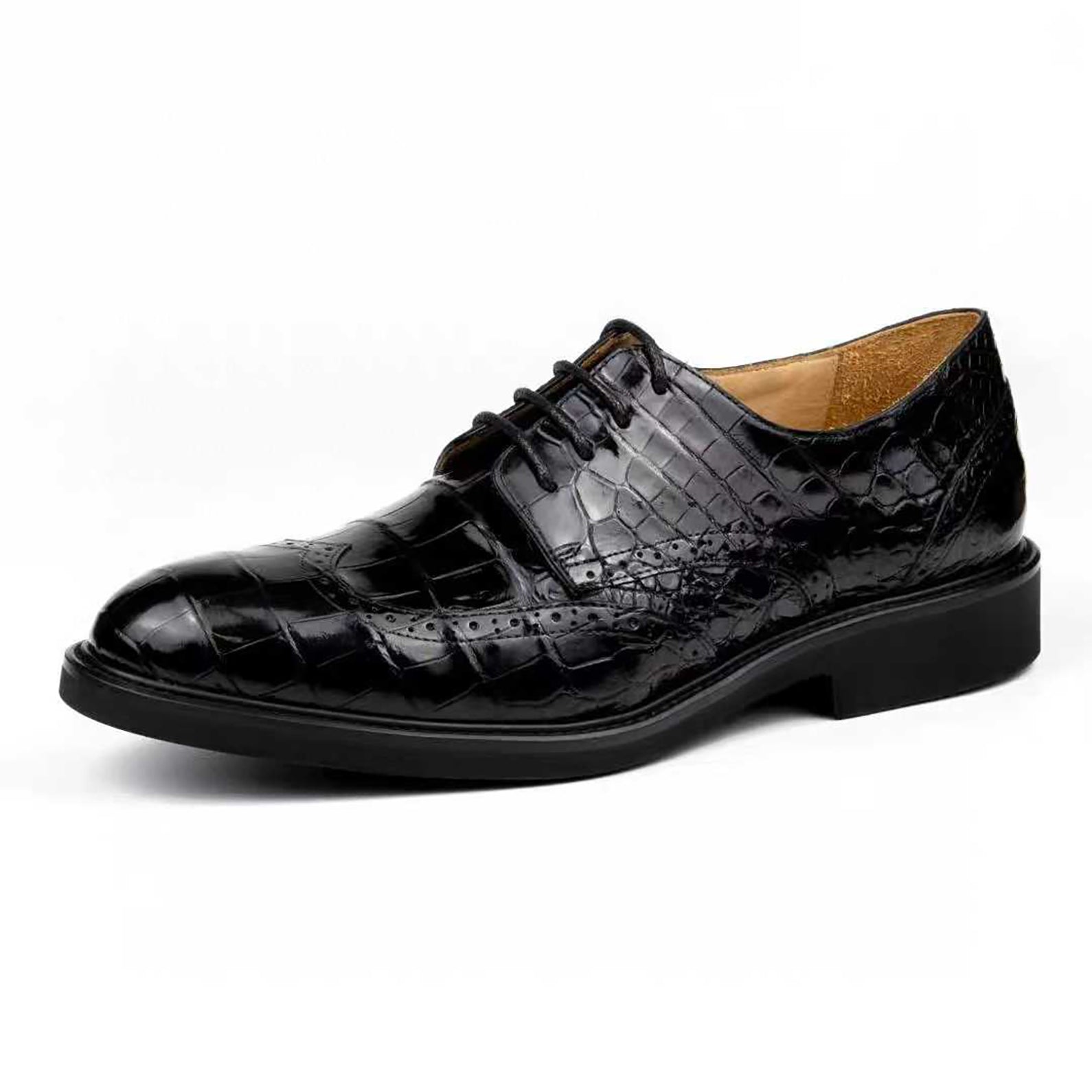 Handmade Alligator Leather Derby Shoes for Men – Elegant Exotic Style, Italian Cowhide Lining, Durable Rubber Sole for Daily Comfort #169