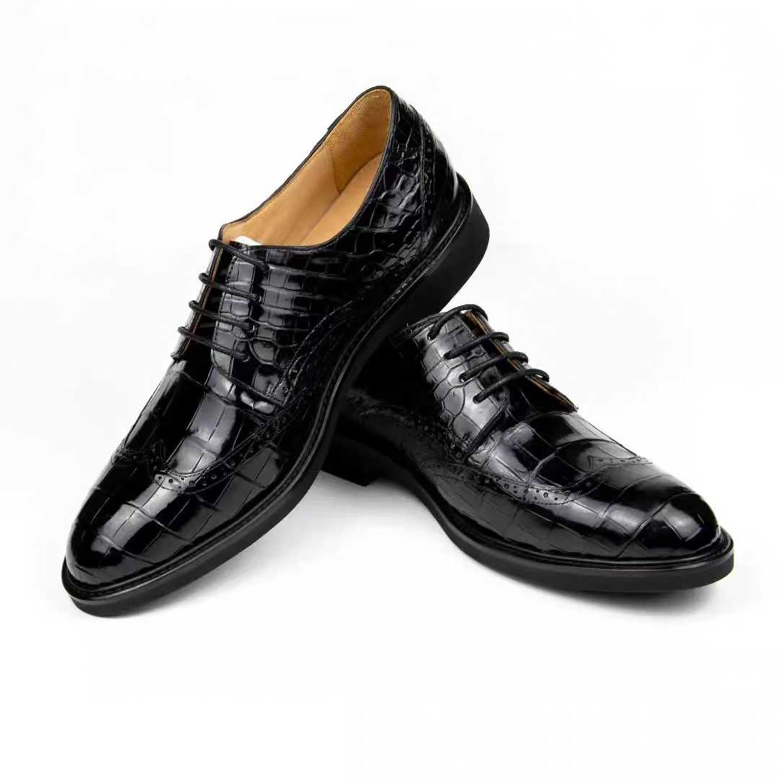 Handmade Alligator Leather Derby Shoes for Men – Elegant Exotic Style, Italian Cowhide Lining, Durable Rubber Sole for Daily Comfort #169