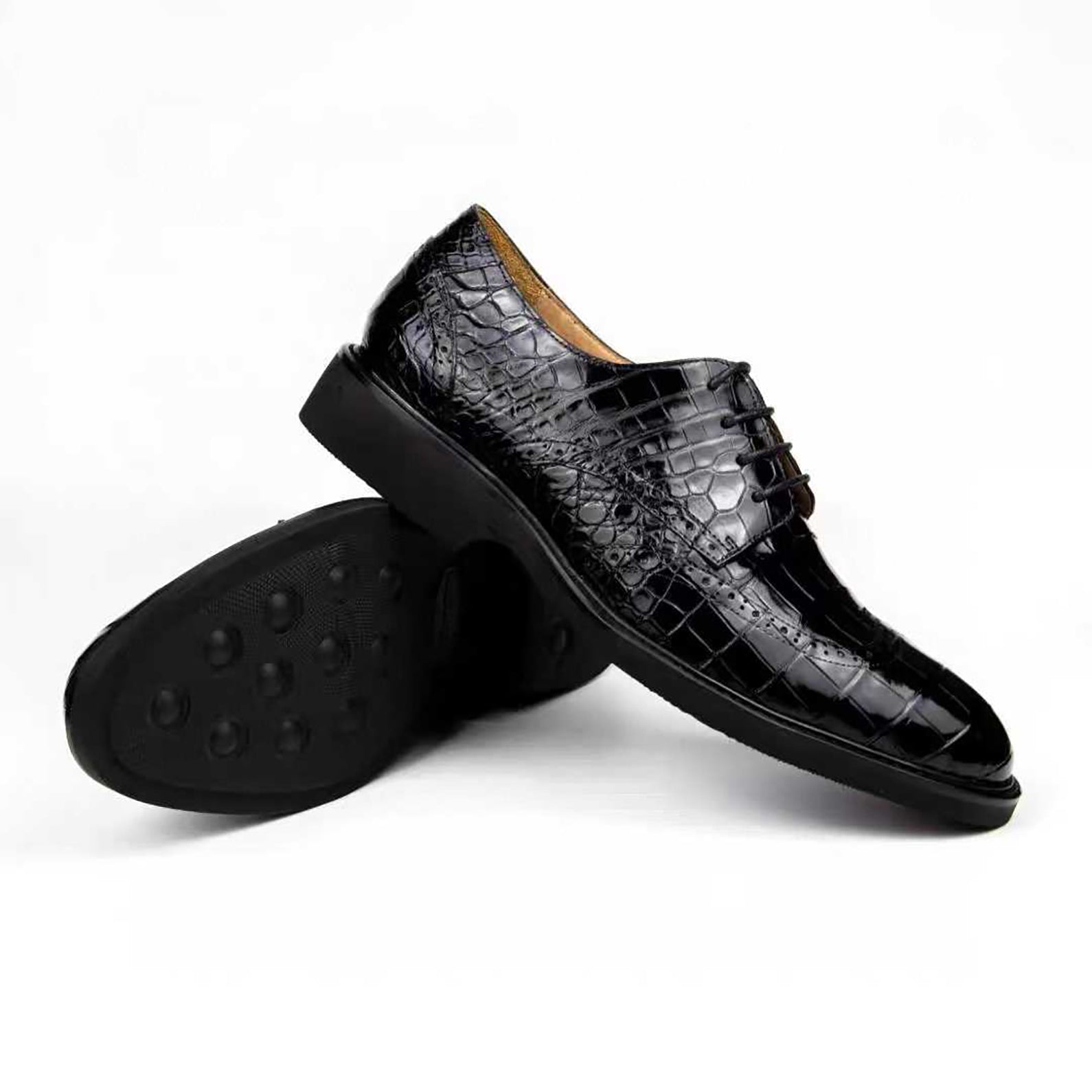 Handmade Alligator Leather Derby Shoes for Men – Elegant Exotic Style, Italian Cowhide Lining, Durable Rubber Sole for Daily Comfort #169