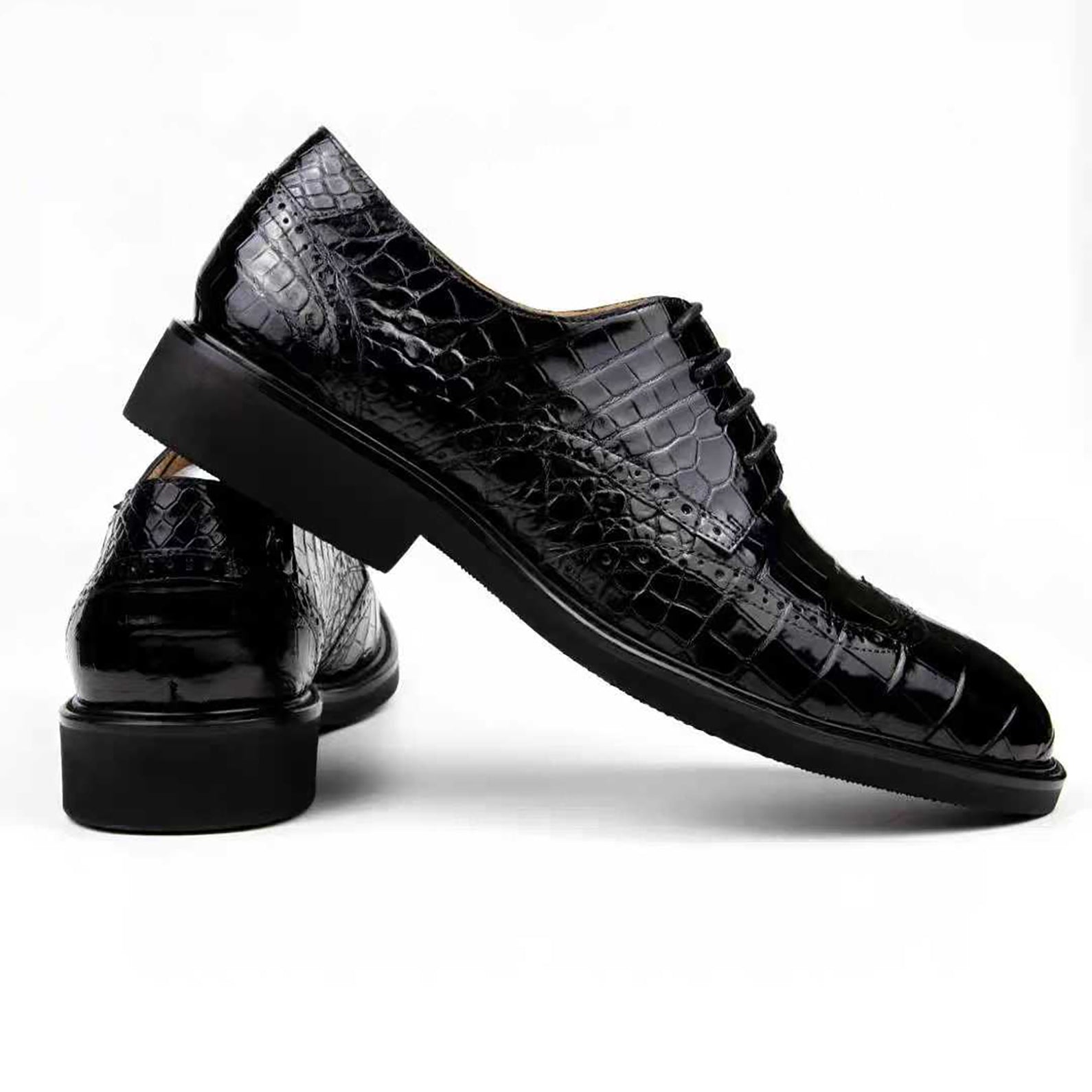 Handmade Alligator Leather Derby Shoes for Men – Elegant Exotic Style, Italian Cowhide Lining, Durable Rubber Sole for Daily Comfort #169