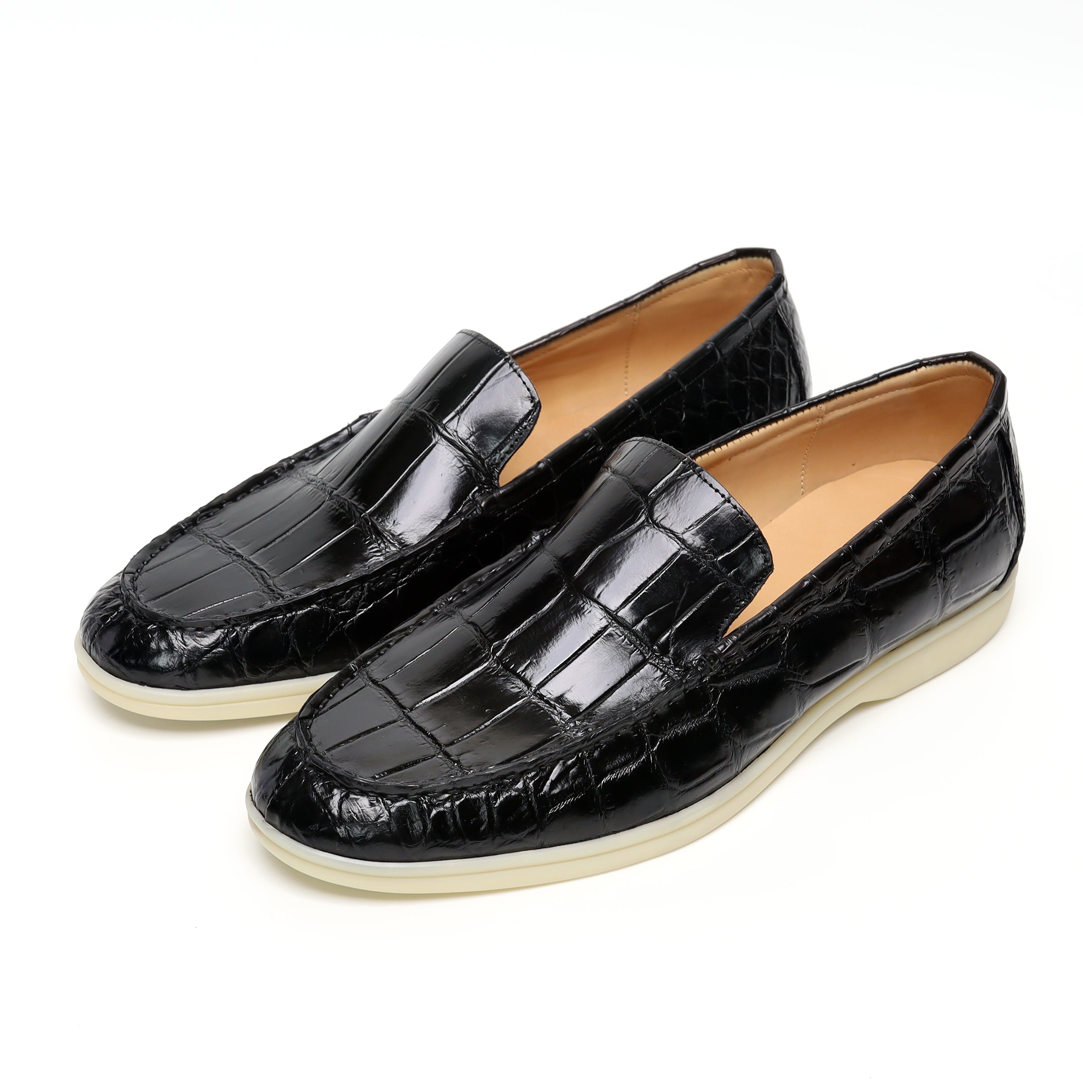 Men\'s Black genuine alligator Leather Slip-On Loafers Nubuck Alligator Leather Mules – Handmade Exotic Slip-On  main image 3