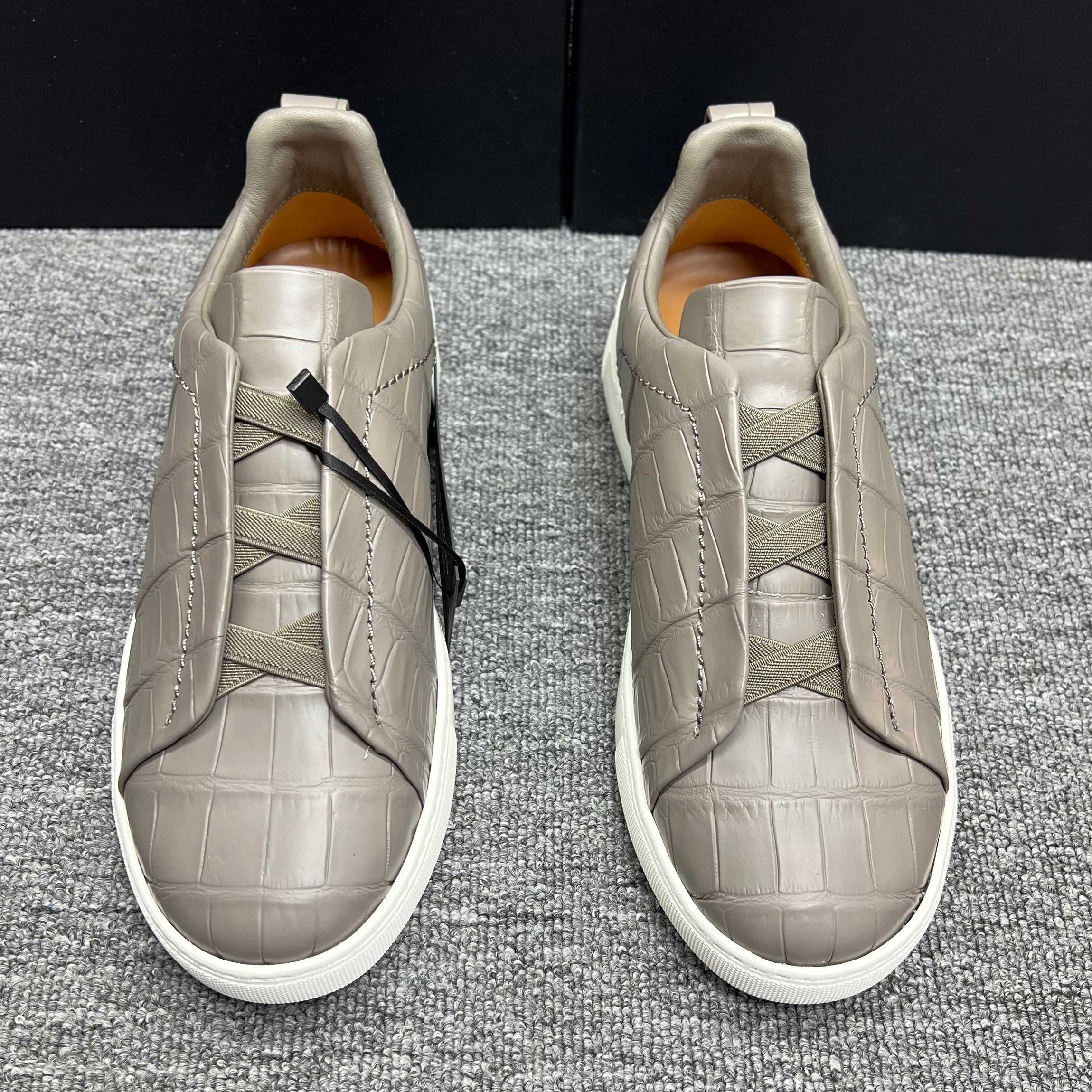 Alligator Leather Sneakers – Elastic Lace Designer Shoes for Men
