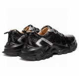 Alligator Leather Sneakers for Men – Handmade Black & White Chunky Sole Trainers with Bold Texture and Street-Ready Statement Style