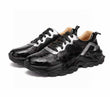 Alligator Leather Sneakers for Men – Handmade Black & White Chunky Sole Trainers with Bold Texture and Street-Ready Statement Style