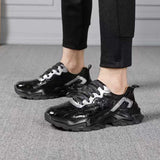 Alligator Leather Sneakers for Men – Handmade Black & White Chunky Sole Trainers with Bold Texture and Street-Ready Statement Style