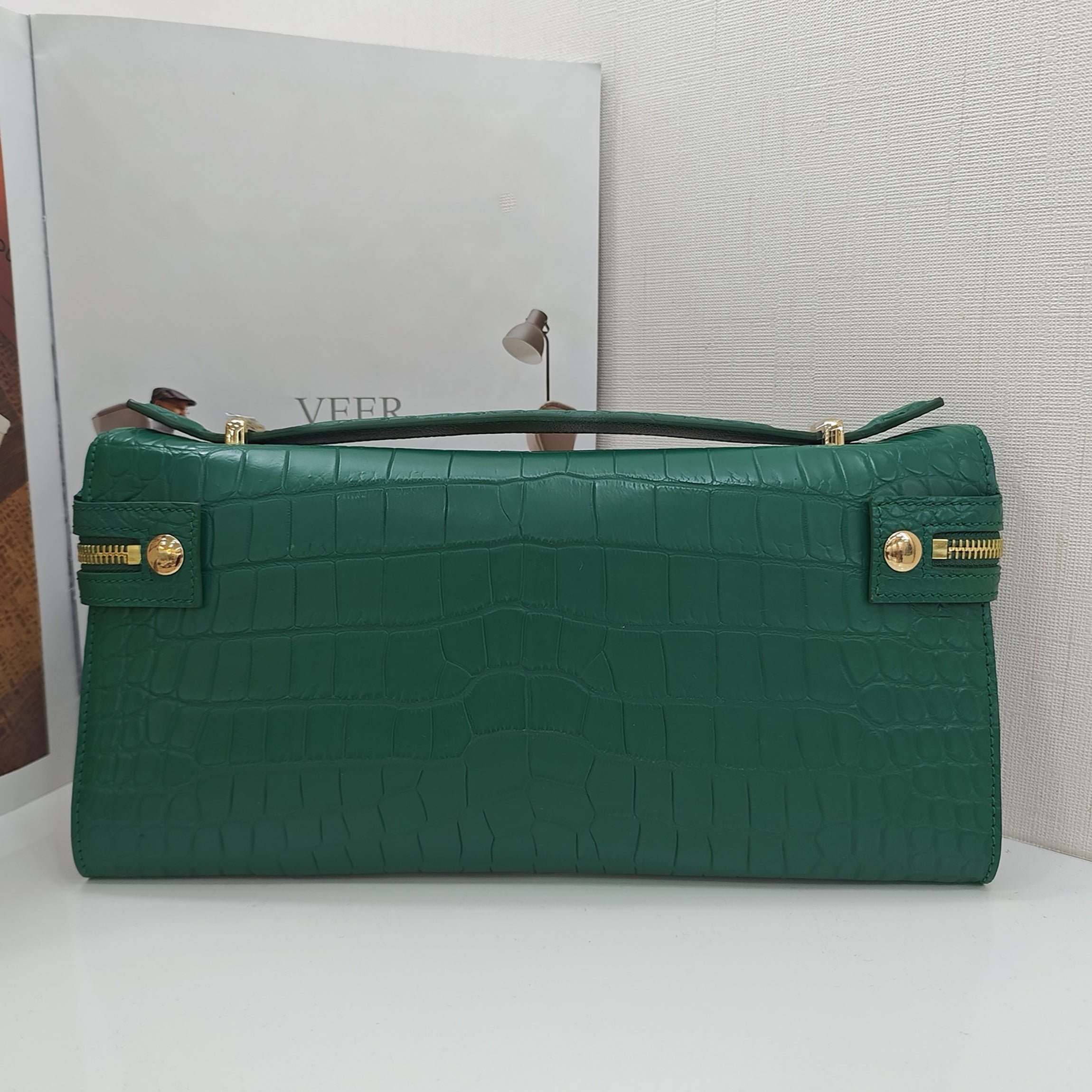Genuine Alligator Top Handle Clutch – Handmade Evening Bag for Women