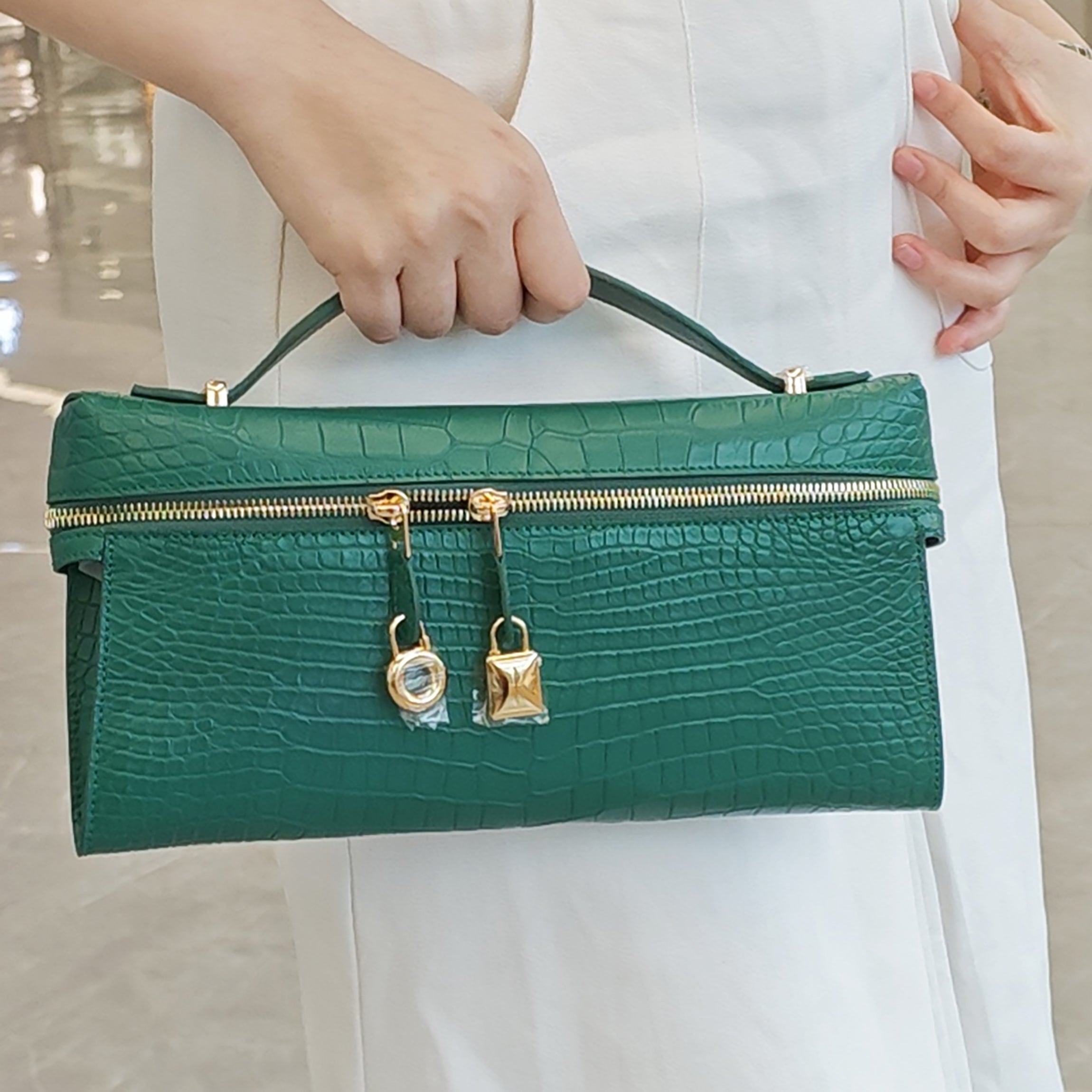 Genuine Alligator Top Handle Clutch – Handmade Evening Bag for Women
