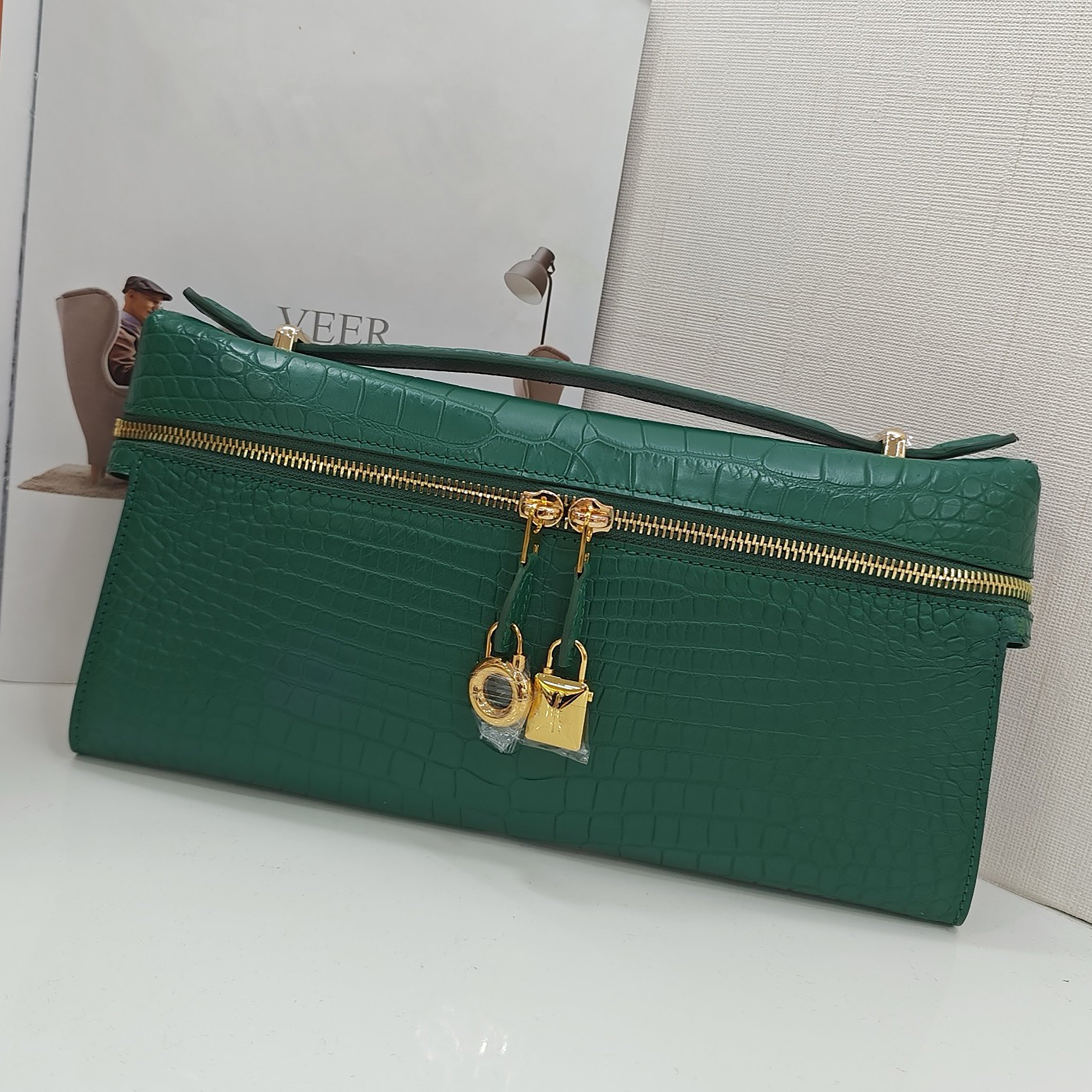 Genuine Alligator Top Handle Clutch – Handmade Evening Bag for Women