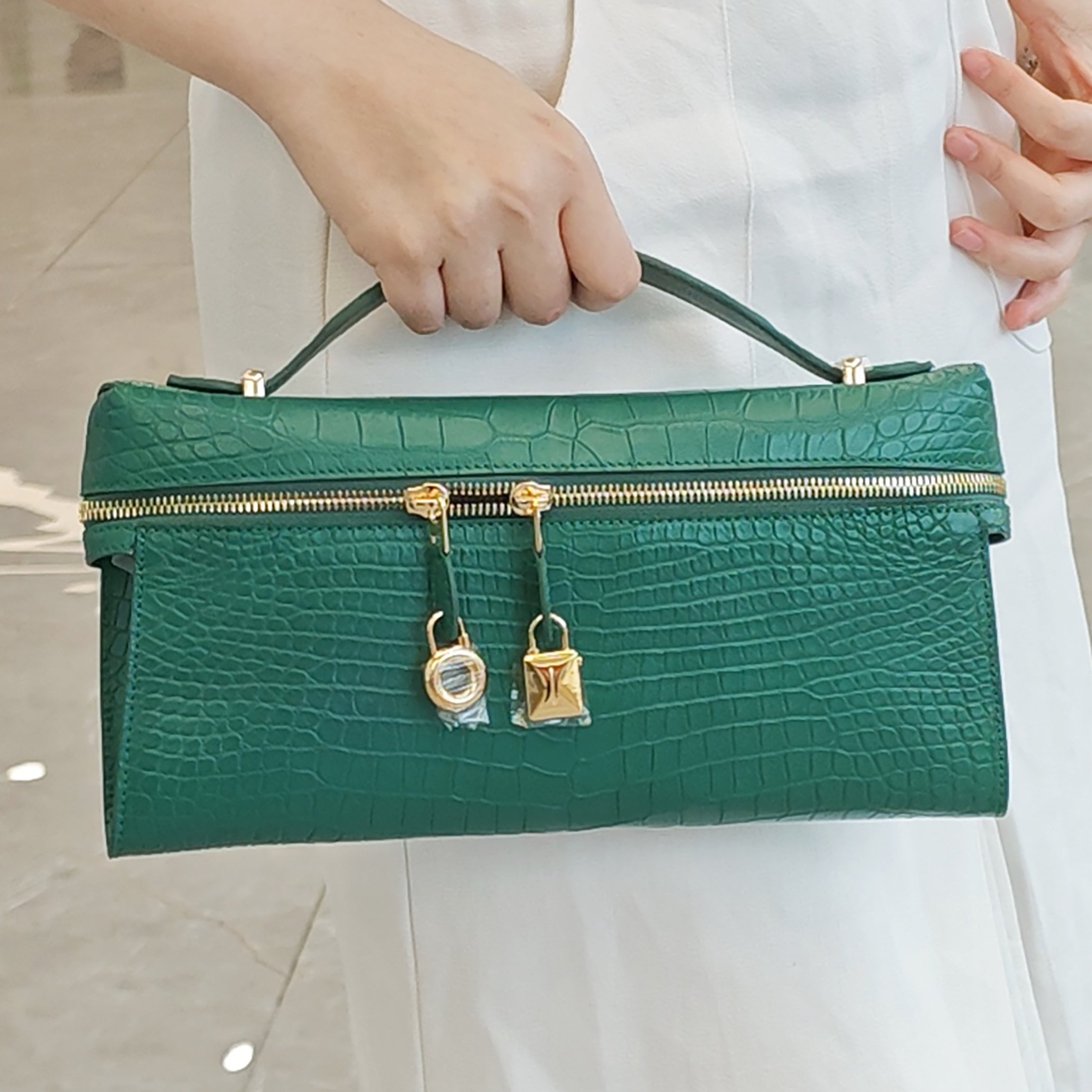 Genuine Alligator Top Handle Clutch – Handmade Evening Bag for Women