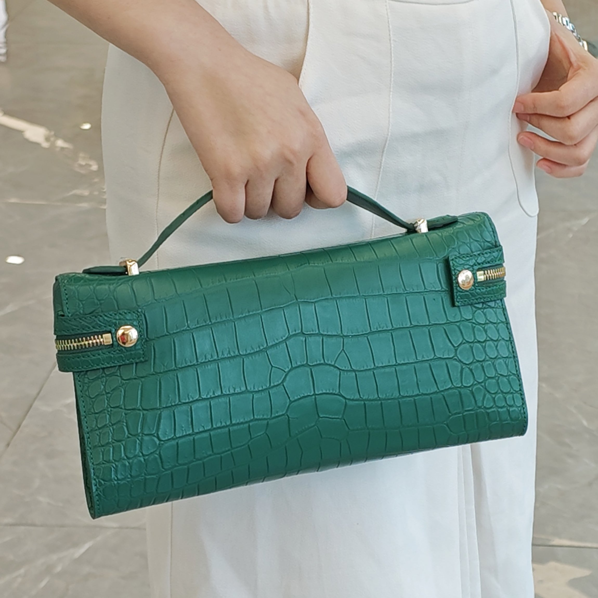 Genuine Alligator Top Handle Clutch – Handmade Evening Bag for Women