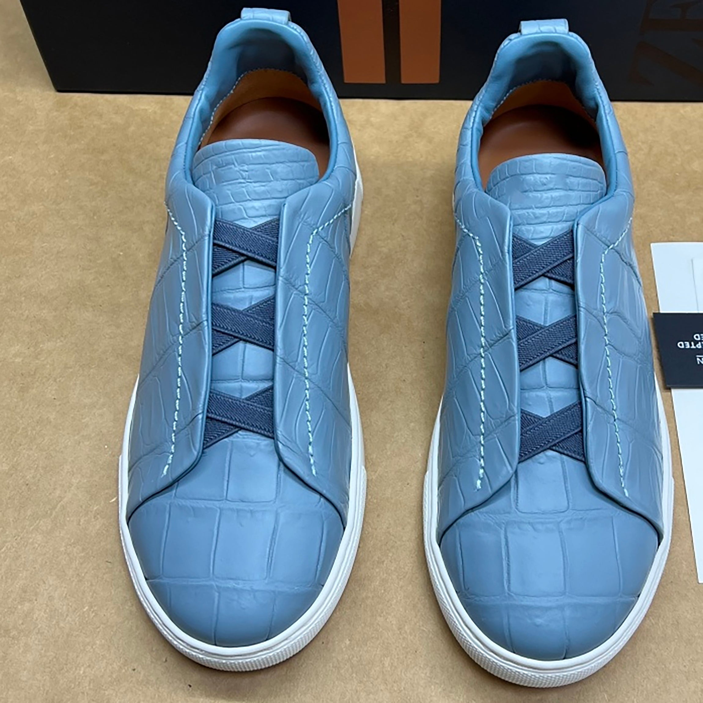 Alligator Leather Sneakers – Elastic Lace Designer Shoes for Men
