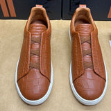 Alligator Leather Sneakers – Elastic Lace Designer Shoes for Men