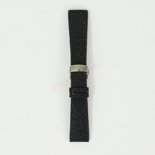 Black Genuine Stingray Leather Watch Straps With Deployant Clasp, Leather Watch Bands Quick Release Pins, Handmade Leather Watch Strap