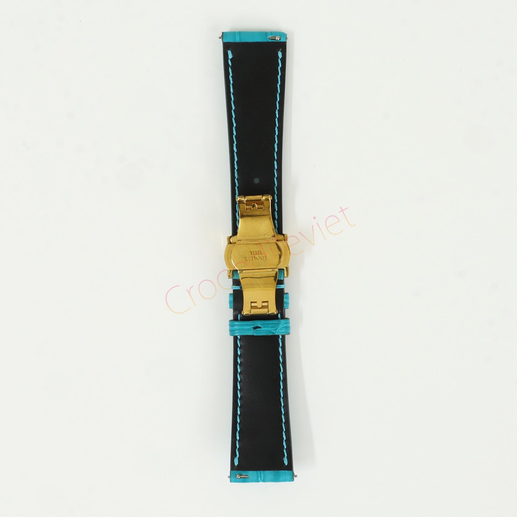 Blue Genuine Alligator Leather Watch Straps With Deployant Clasp, Leather Watch Bands Quick Release Pins, Handmade Leather Watch Strap
