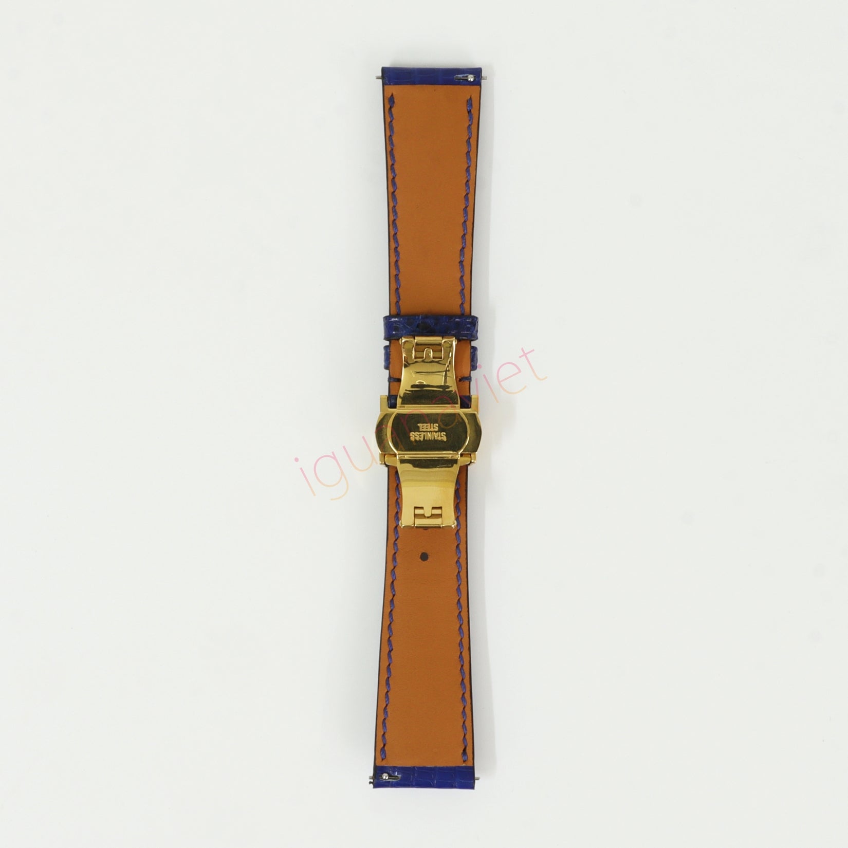 Blue Genuine iguana leather watch strap with deployment buckle, quick release pin leather watch strap, handmade leather watch strap