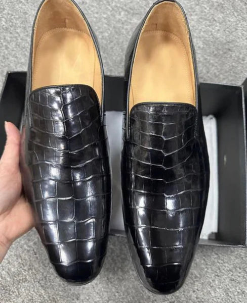 Black dressed shoes for men alligator shoes