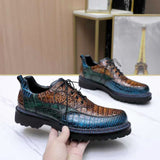 Custom-Made Nile Crocodile Leather Business Casual Shoes – Hand-Painted Patina with Norwegian Welt Construction