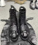 Genuine Alligator Leather Boots for Men – Handcrafted Black Combat-Style Luxury Footwear with Rugged Sole