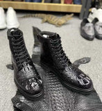 Genuine Alligator Leather Boots for Men – Handcrafted Black Combat-Style Luxury Footwear with Rugged Sole