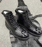 Genuine Alligator Leather Boots for Men – Handcrafted Black Combat-Style Luxury Footwear with Rugged Sole