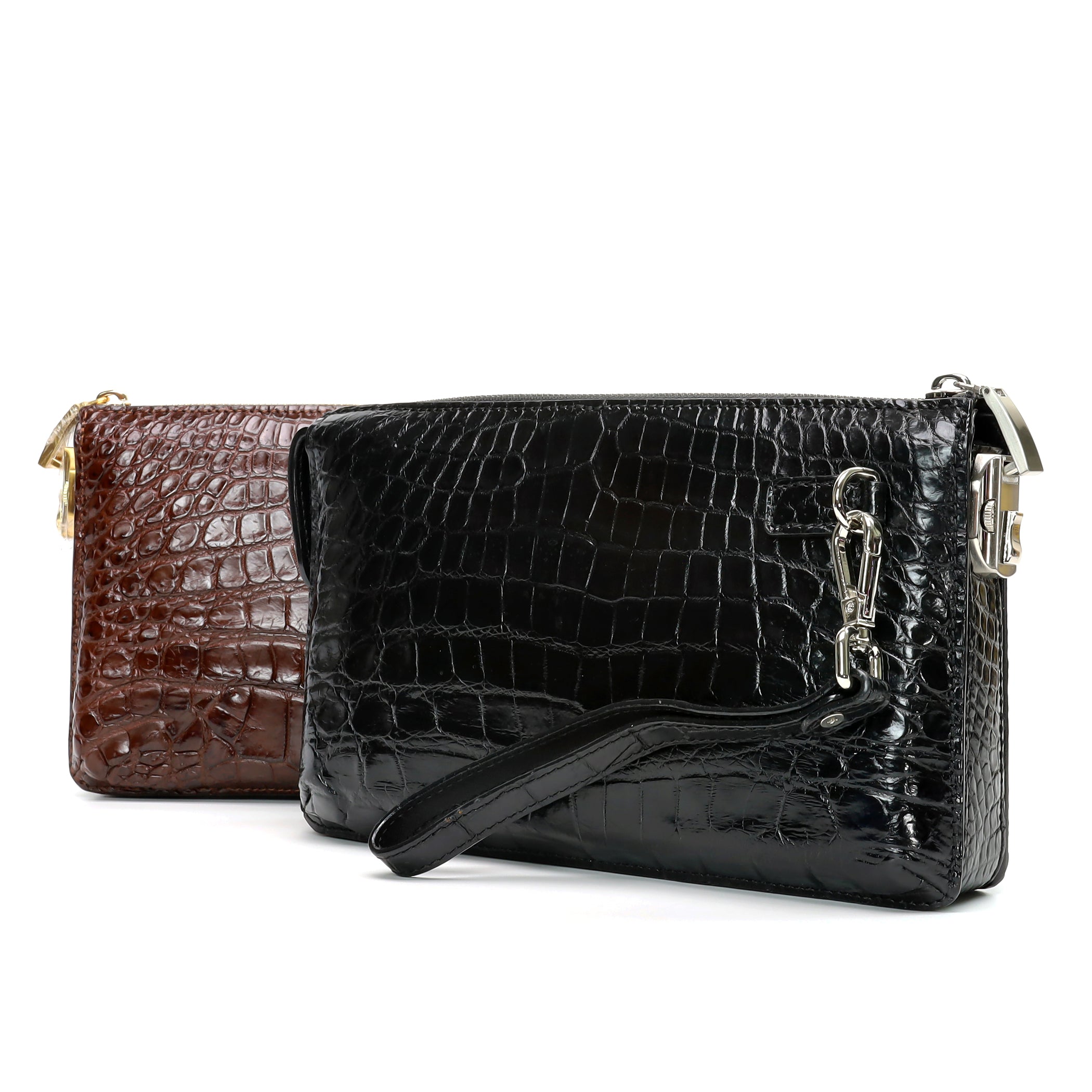 Genuine Alligator Leather Clutch Bag – Black & Dark Brown Handmade Purse