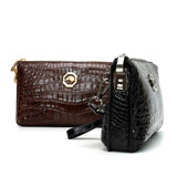 Genuine Alligator Leather Clutch Bag – Black & Dark Brown Handmade Purse