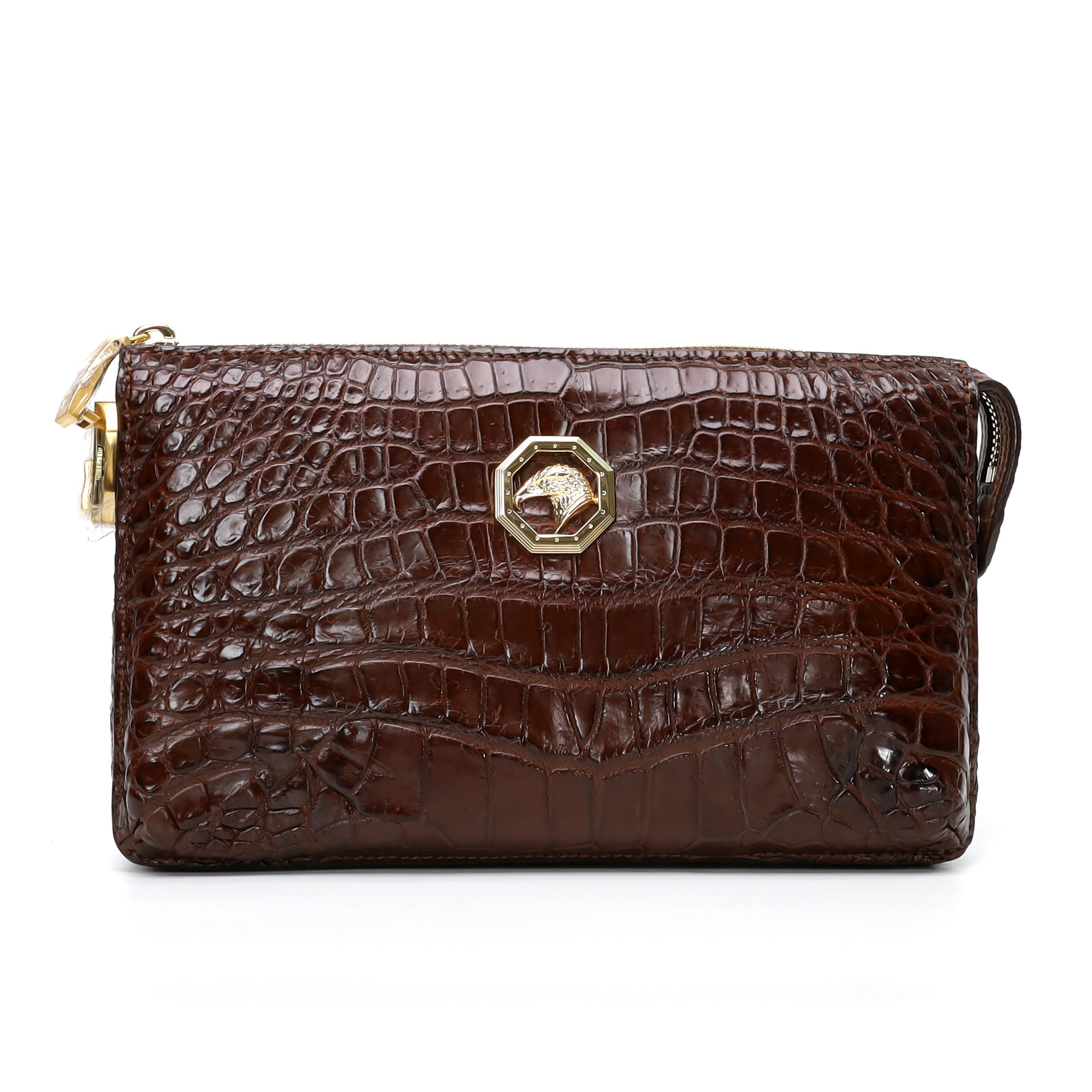 Genuine Alligator Leather Clutch Bag – Black & Dark Brown Handmade Purse
