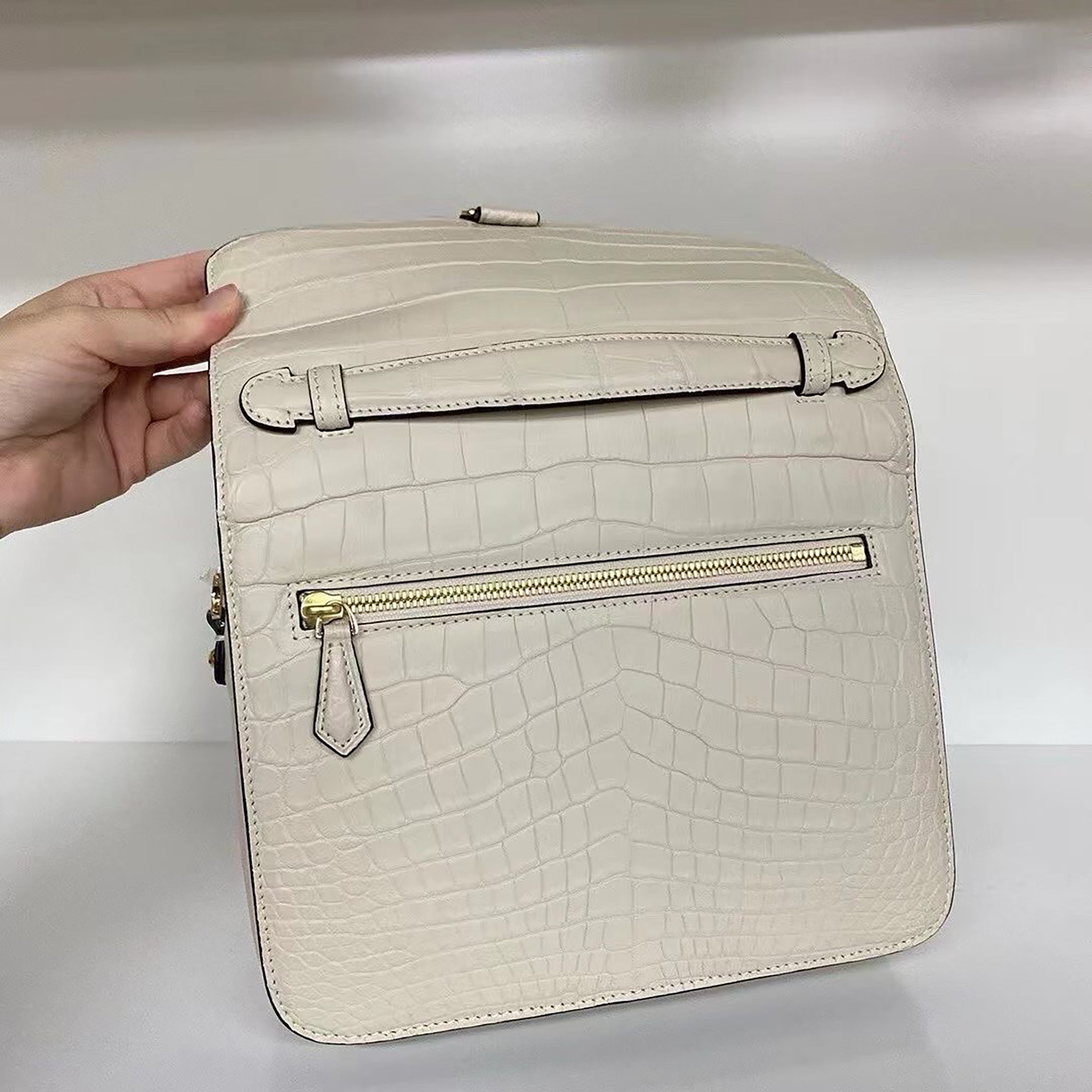 Genuine Matte Alligator Leather Top Handle Bag for Women