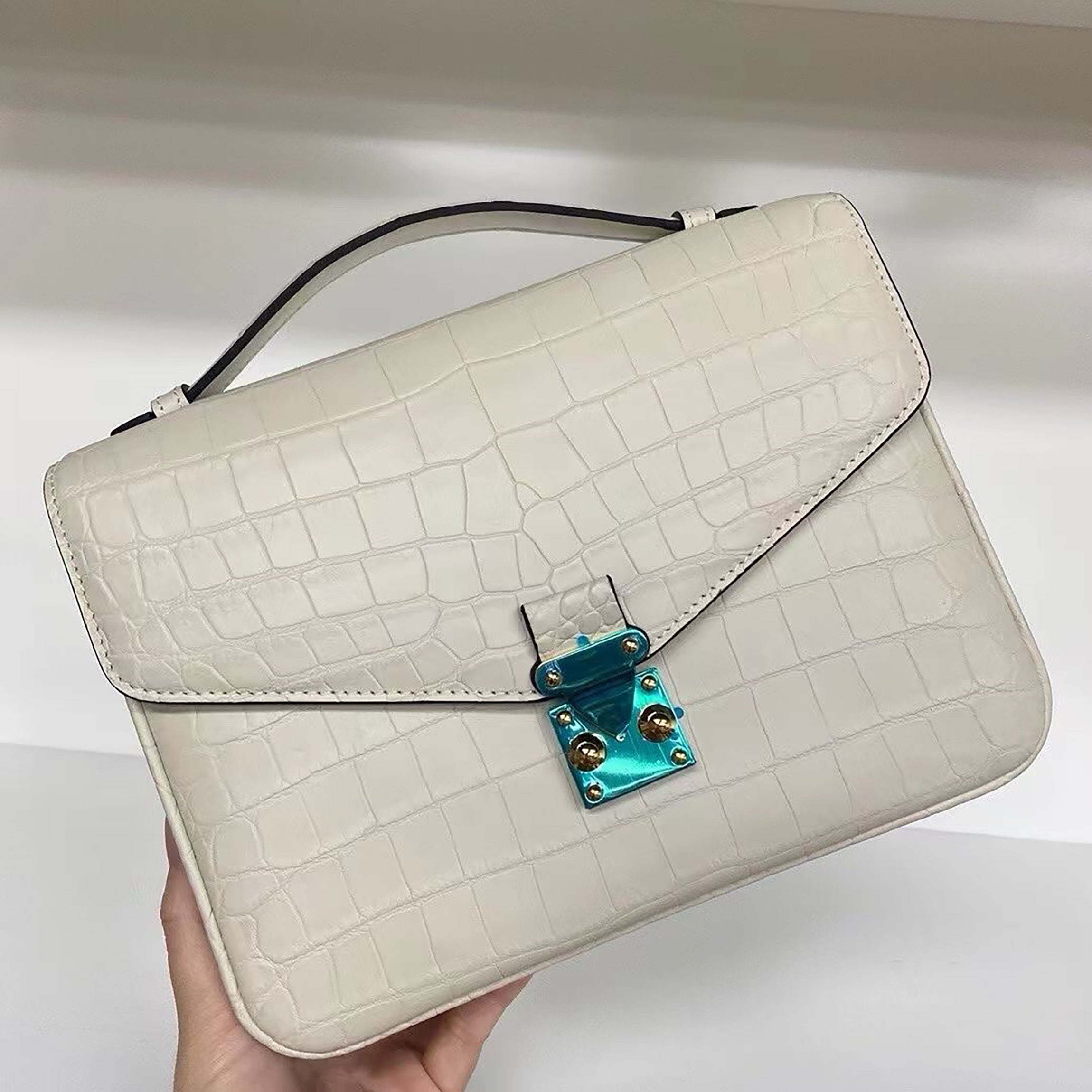 Genuine Matte Alligator Leather Top Handle Bag for Women