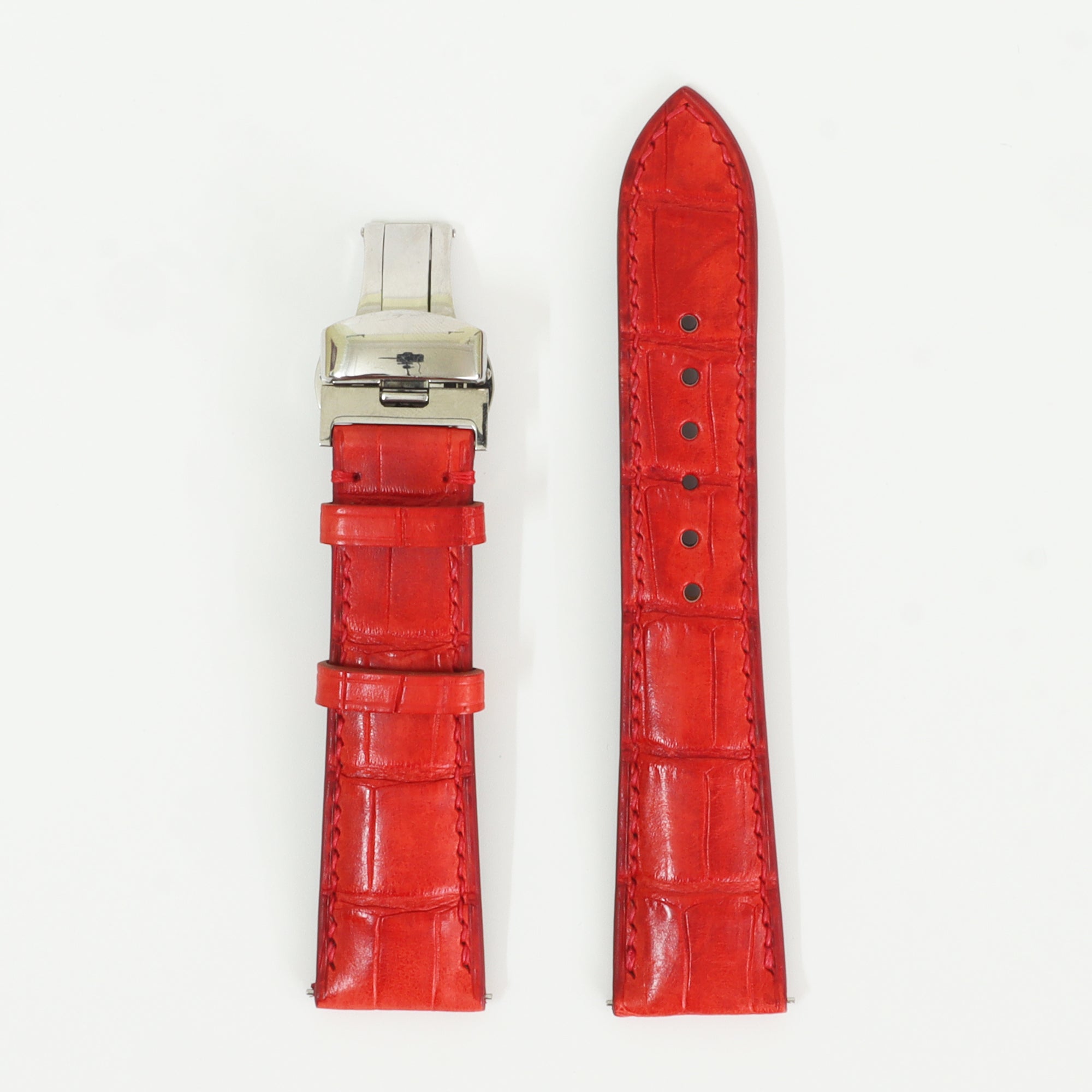 Red Genuine Alligator Leather Watch Straps With Deployant Clasp, Leather Watch Bands Quick Release Pins, Handmade Leather Watch Strap