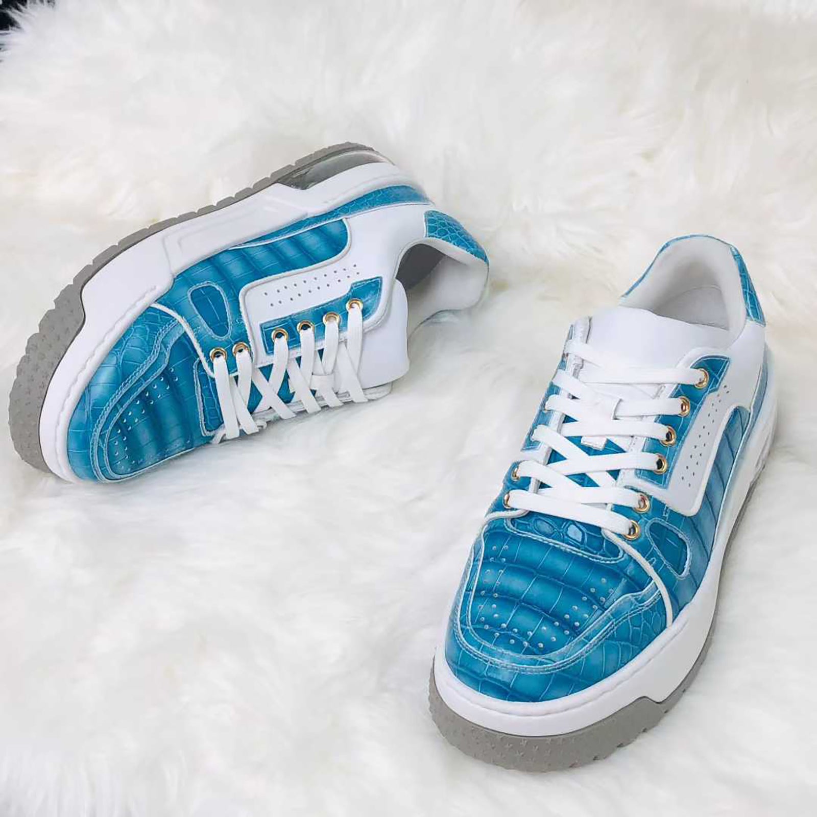 Genuine Alligator Sneakers for Men – Handcrafted Blue Exotic Leather with Sport Sole, Luxury Detailing, and Modern Performance Comfort