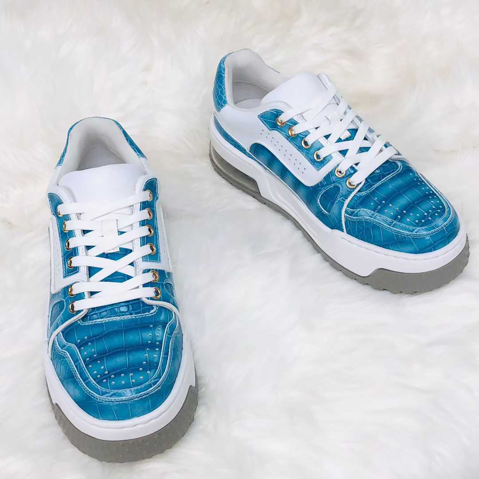 Genuine Alligator Sneakers for Men – Handcrafted Blue Exotic Leather with Sport Sole, Luxury Detailing, and Modern Performance Comfort