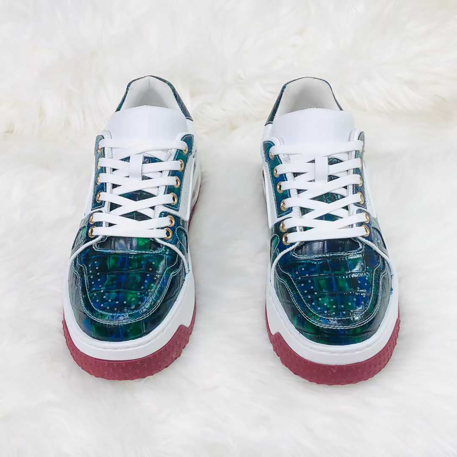 Genuine Alligator Sneakers for Men – Handcrafted Blue Patina Luxury Shoes with Sport Sole and Exotic Texture