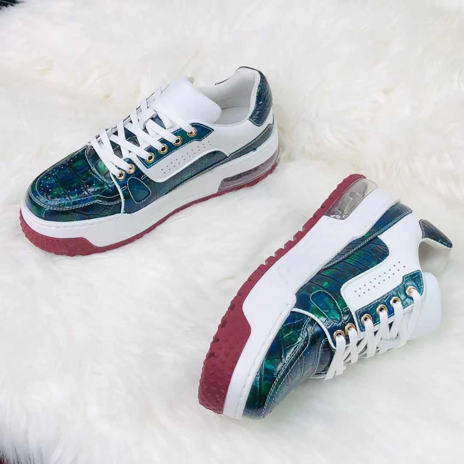 Genuine Alligator Sneakers for Men – Handcrafted Blue Patina Luxury Shoes with Sport Sole and Exotic Texture