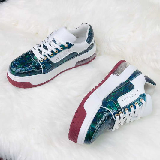 Genuine Alligator Sneakers for Men – Handcrafted Blue Patina Luxury Shoes with Sport Sole and Exotic Texture