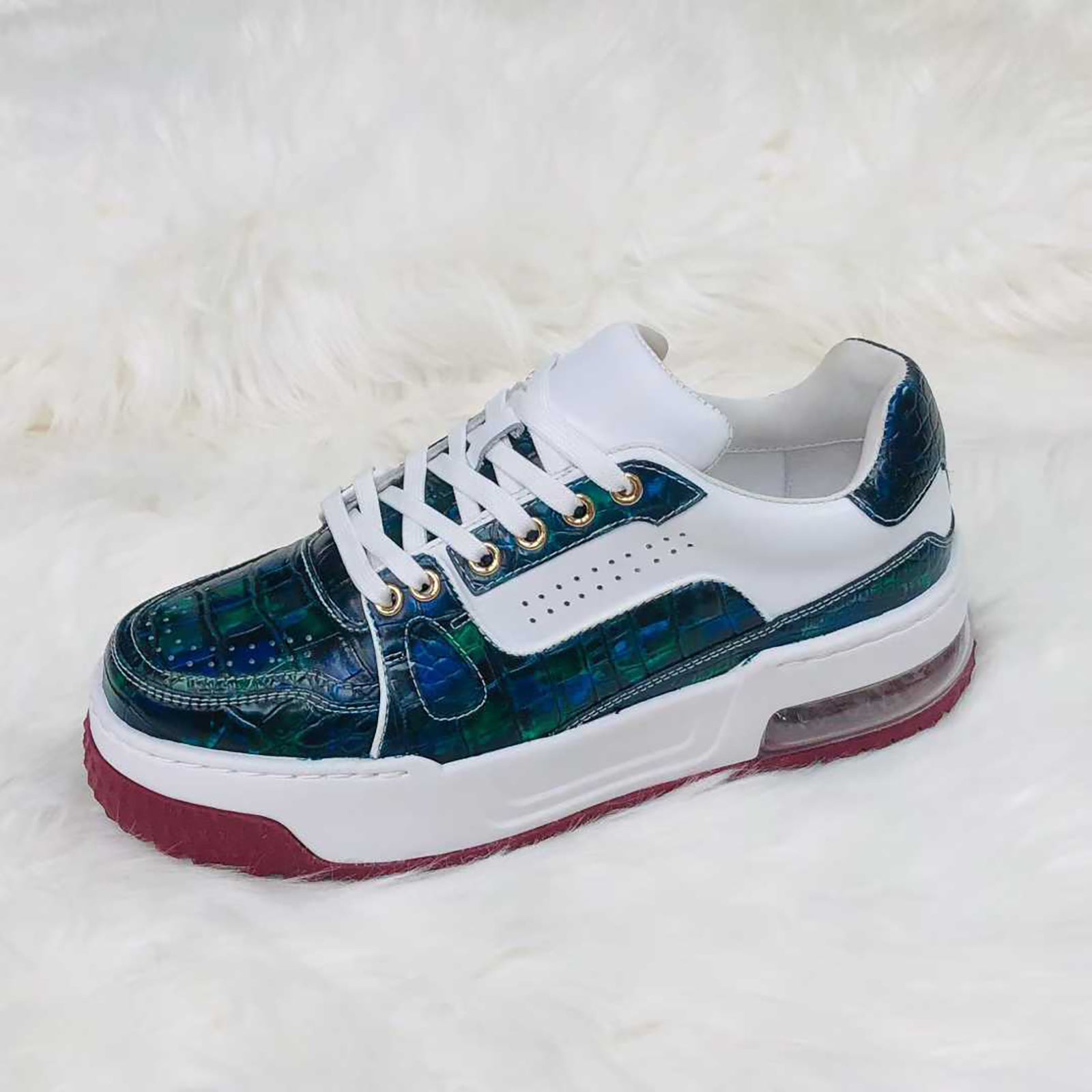 Genuine Alligator Sneakers for Men – Handcrafted Blue Patina Luxury Shoes with Sport Sole and Exotic Texture