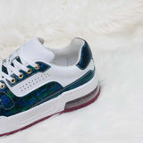 Genuine Alligator Sneakers for Men – Handcrafted Blue Patina Luxury Shoes with Sport Sole and Exotic Texture