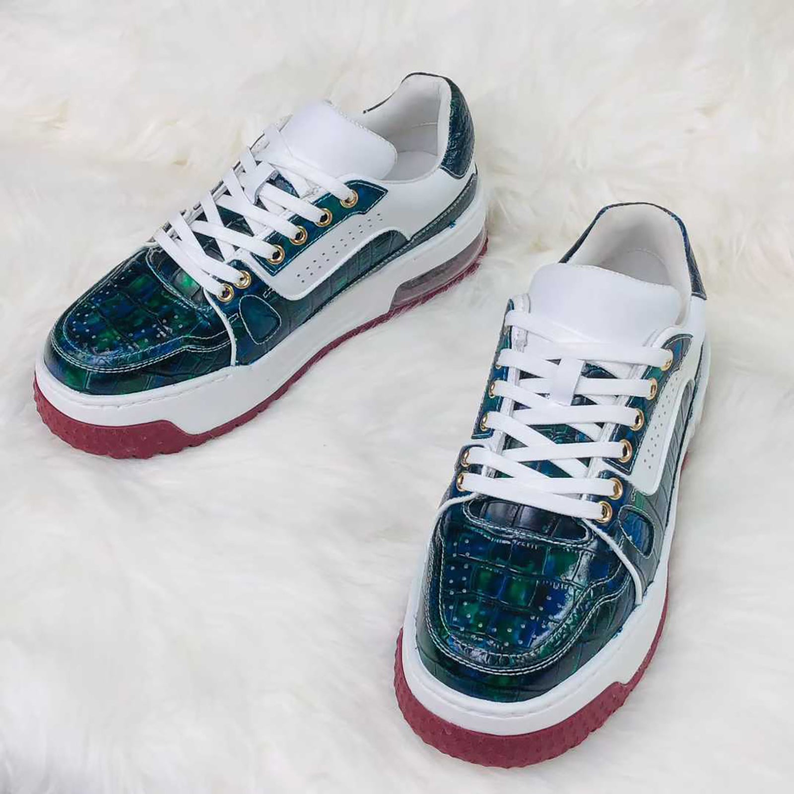 Genuine Alligator Sneakers for Men – Handcrafted Blue Patina Luxury Shoes with Sport Sole and Exotic Texture