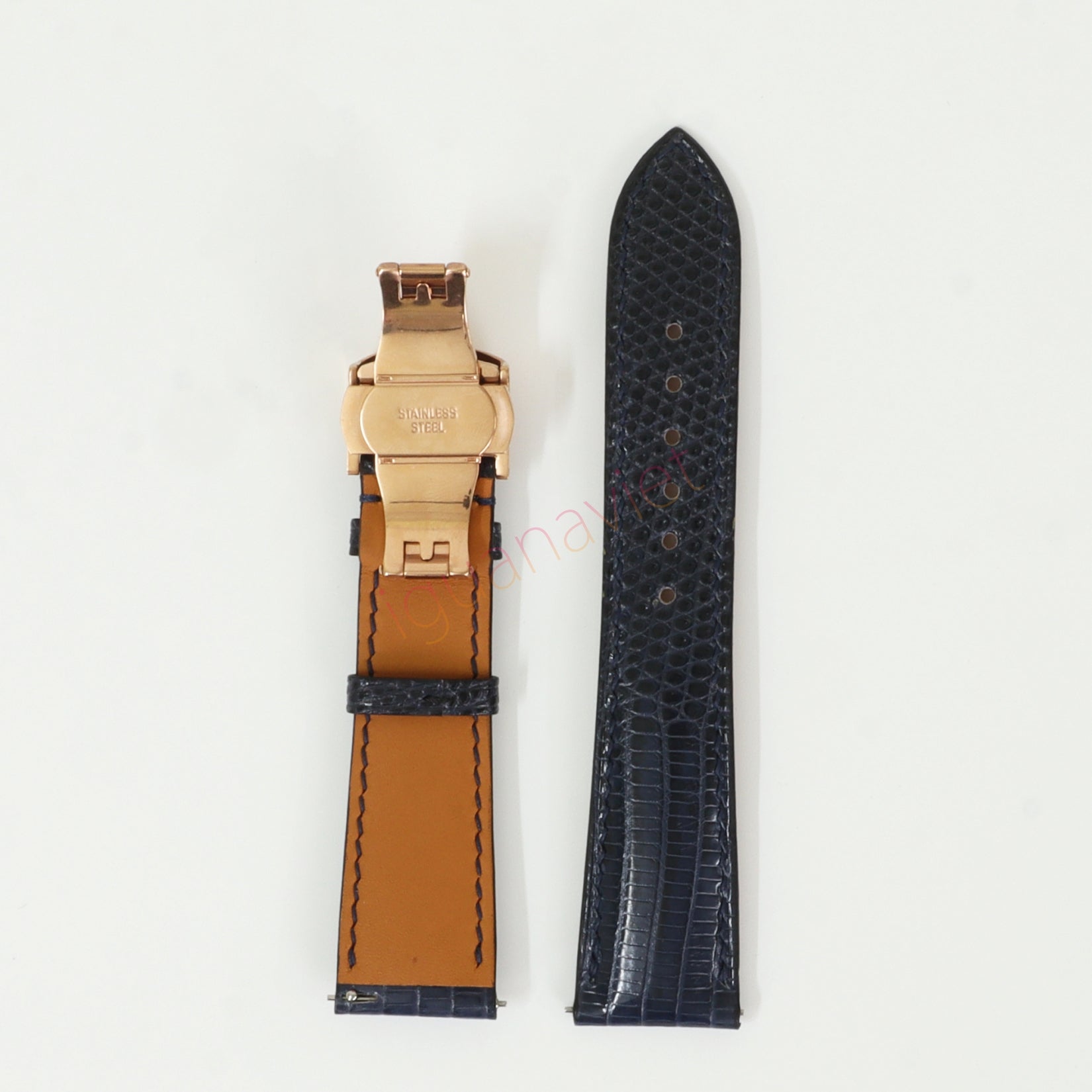 Genuine iguana leather watch strap with deployment buckle, quick release pin leather watch strap, handmade leather watch strap